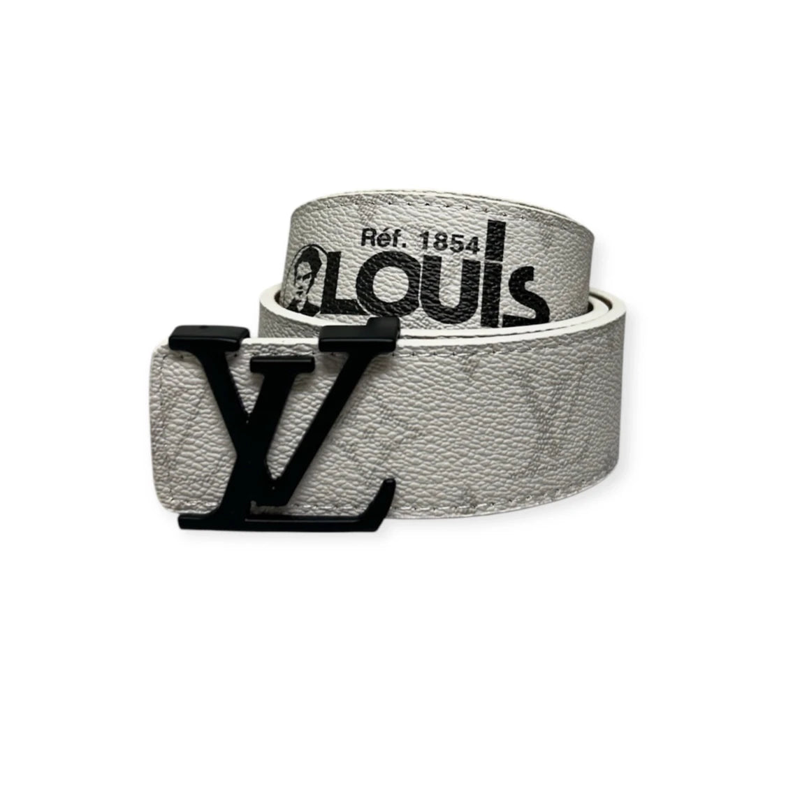 Louis Vuitton White Belt Black Buckle "Logo Story"