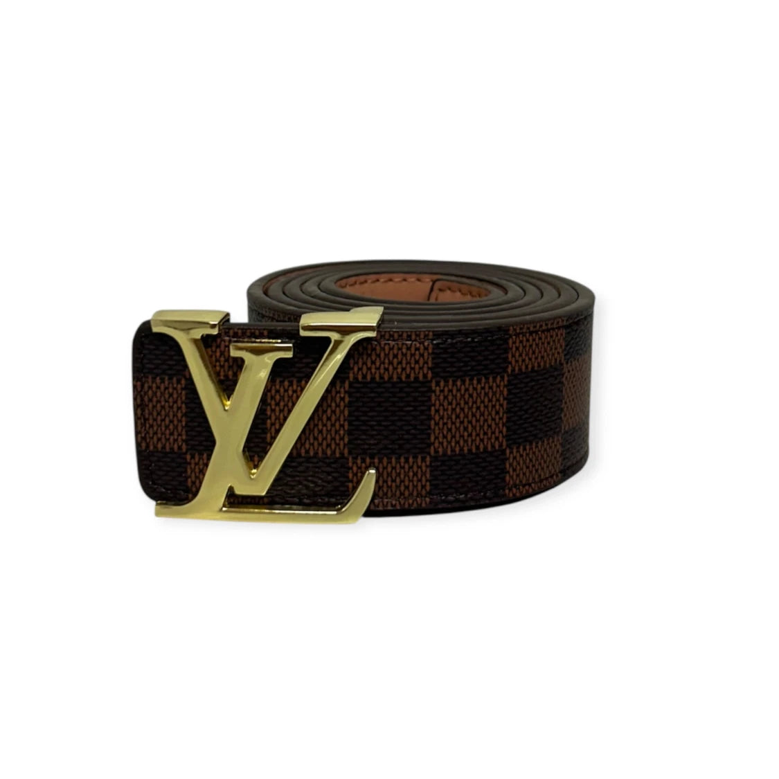 Louis Vuitton Brown Belt Gold Buckle "Damier"