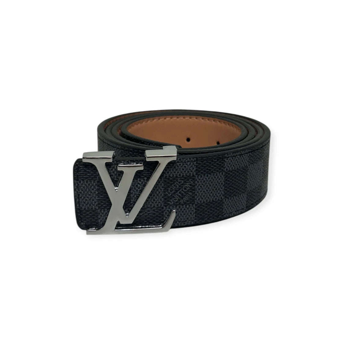 Louis Vuitton Black Belt Silver Buckle "Damier"