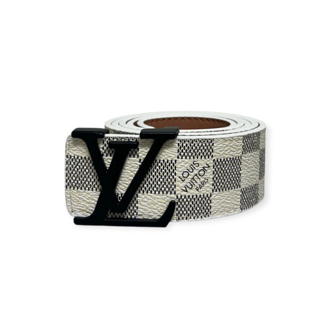 Louis Vuitton White Belt Black Buckle "Damier"