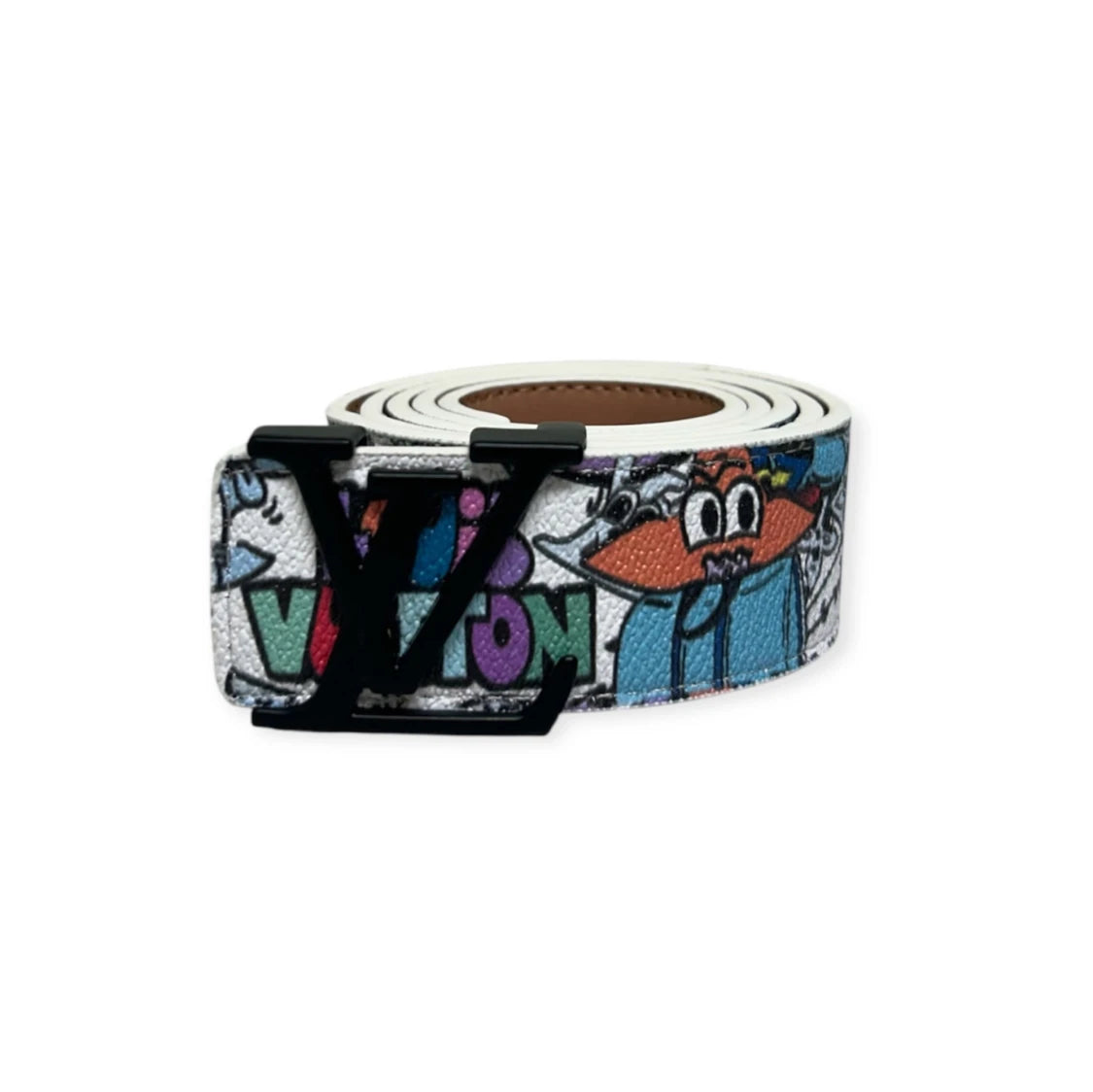 Louis Vuitton White Belt Black Buckle "Cartoon"