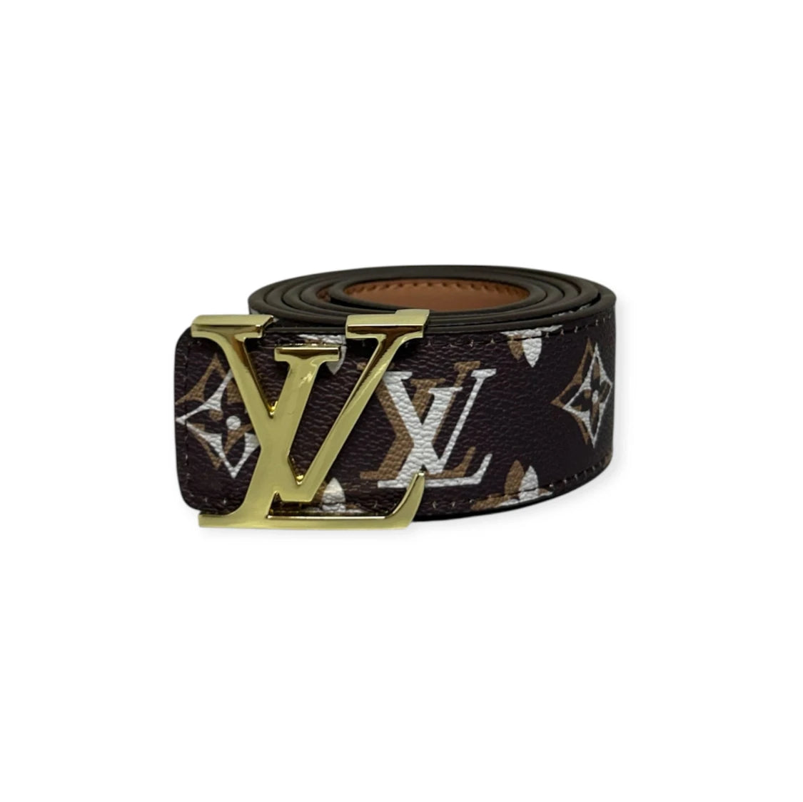 Louis Vuitton Brown Belt Gold Buckle "Monogram"