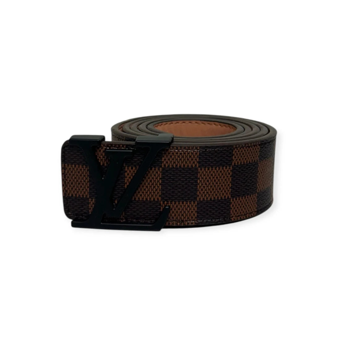 Louis Vuitton Brown Belt Black Buckle "Damier"