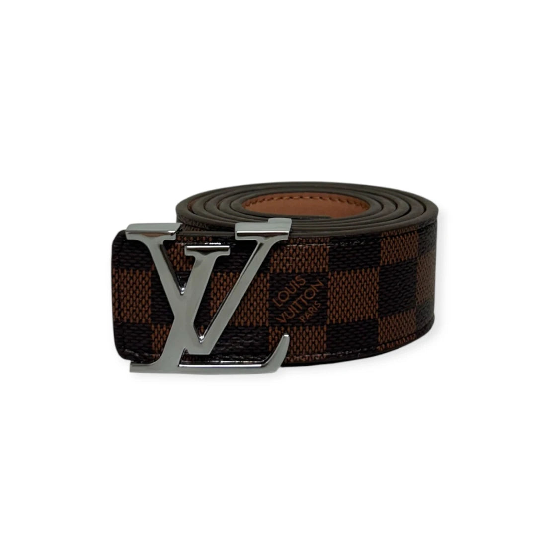 Louis Vuitton Brown Belt Silver Buckle "Damier"