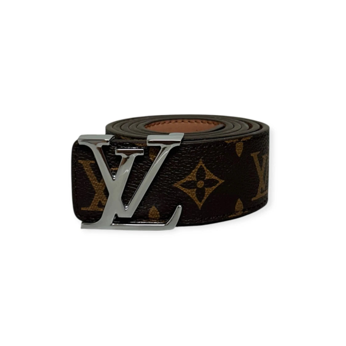 Louis Vuitton Brown Belt Silver Buckle "Monogram"