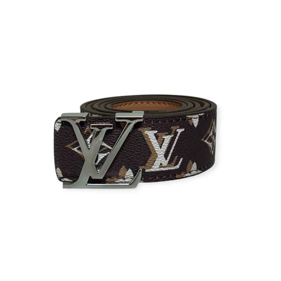 Louis Vuitton Brown Belt Silver Buckle "Monogram"