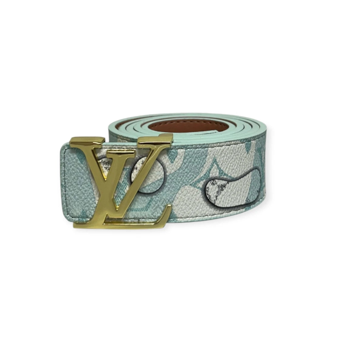 Louis Vuitton Blue Belt Gold Buckle "Aqua"