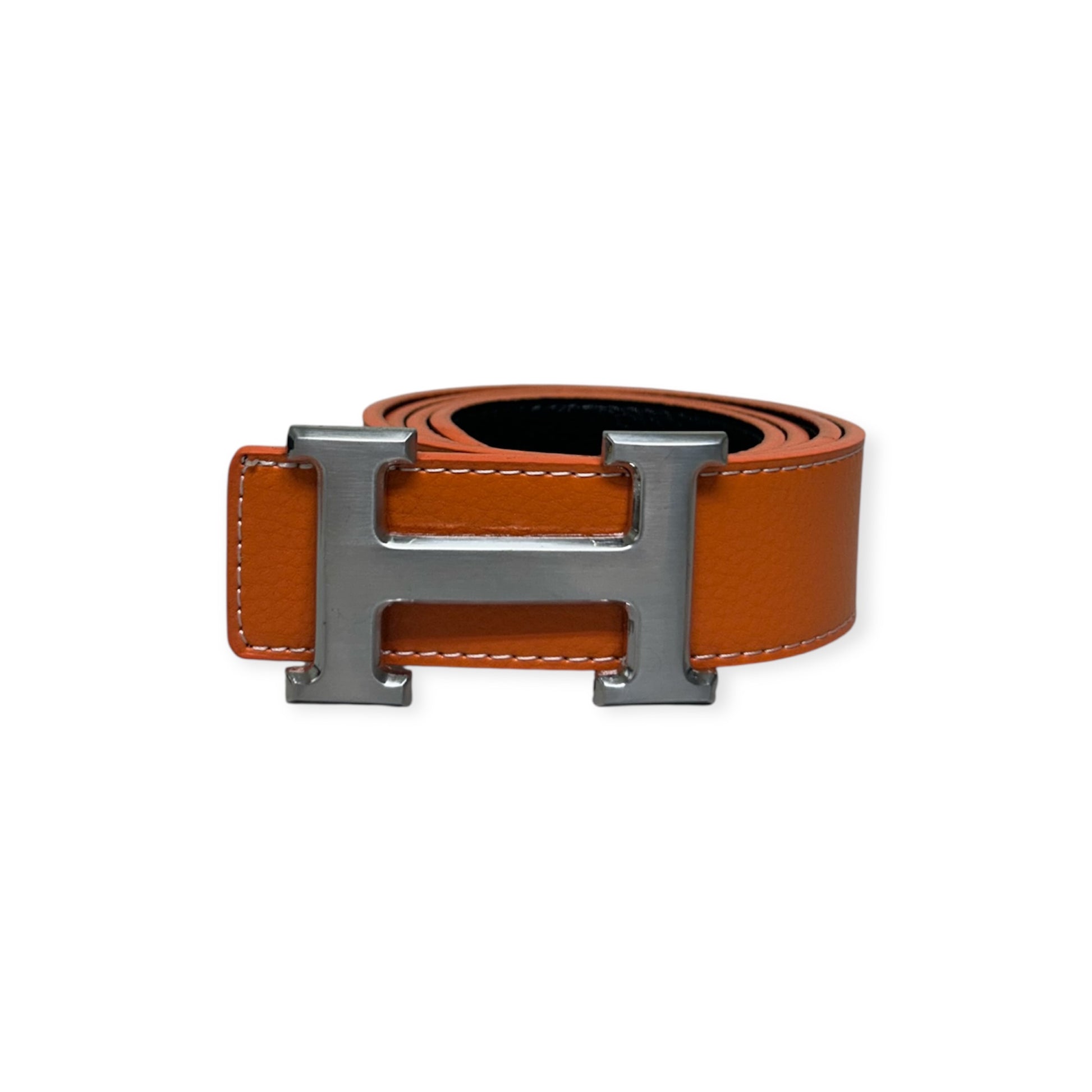 Hermes Organge Belt Silver Buckle "Constance"