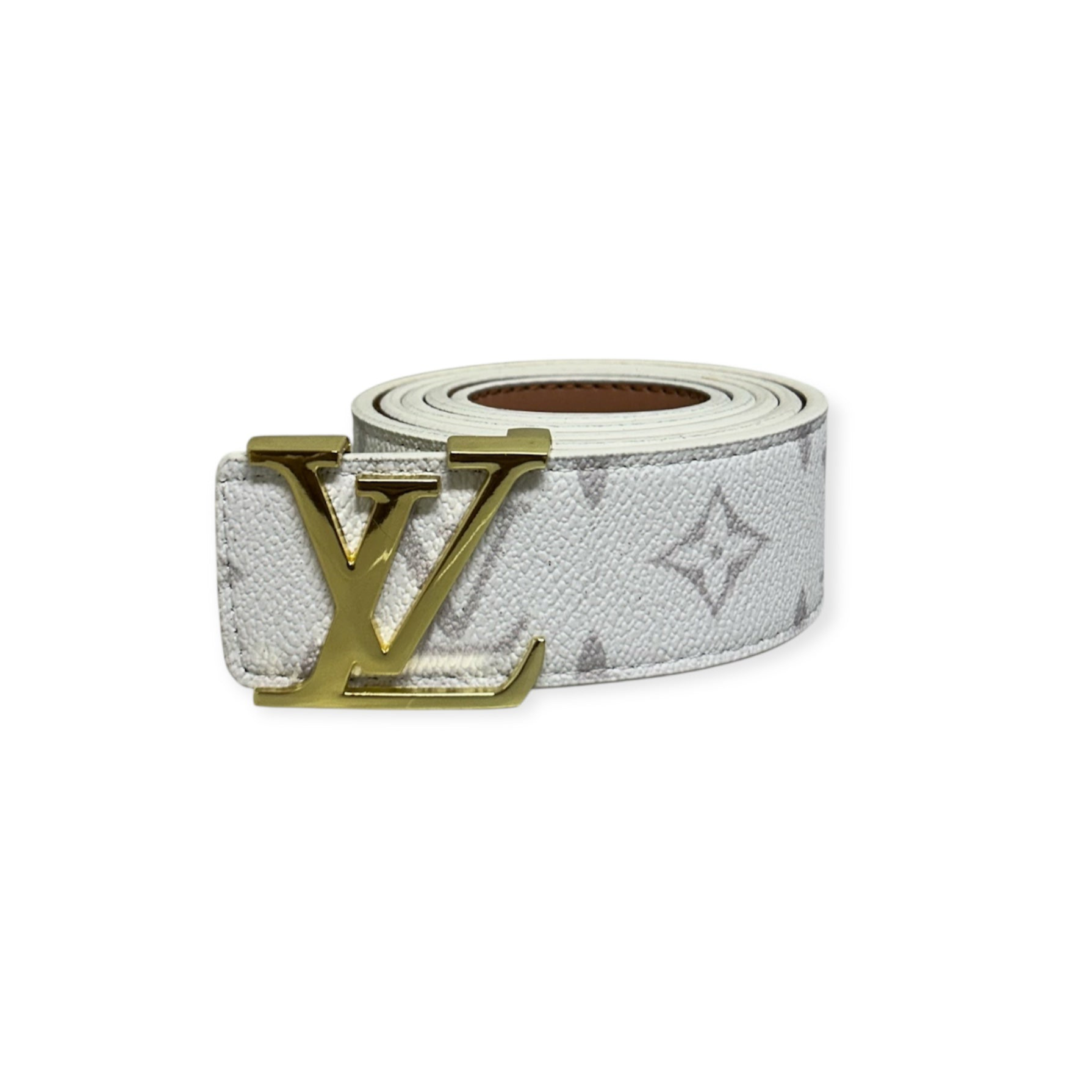 Louis Vuitton White Belt Gold Buckle "Initiales"