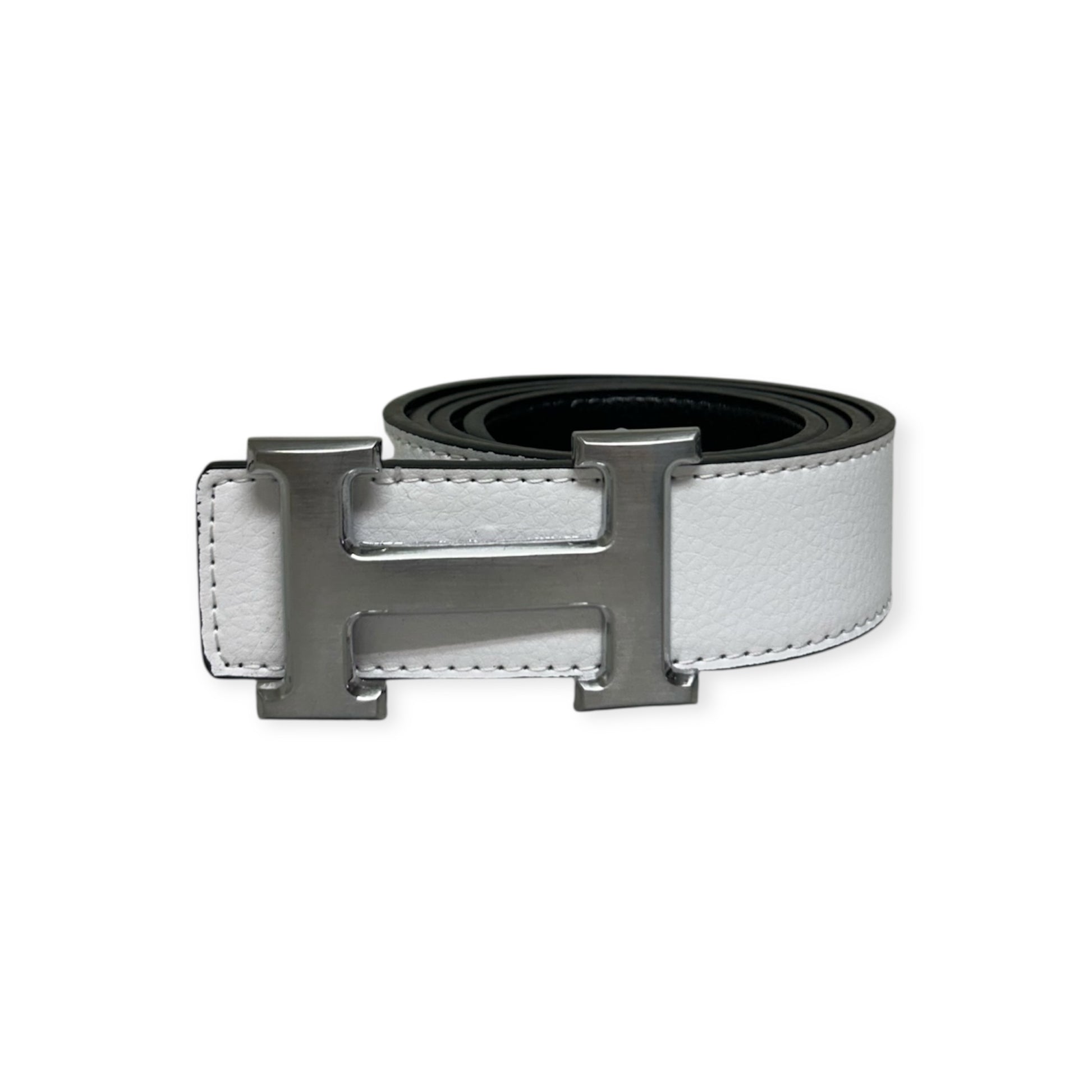 Hermes White Belt Silver Buckle "Constance"