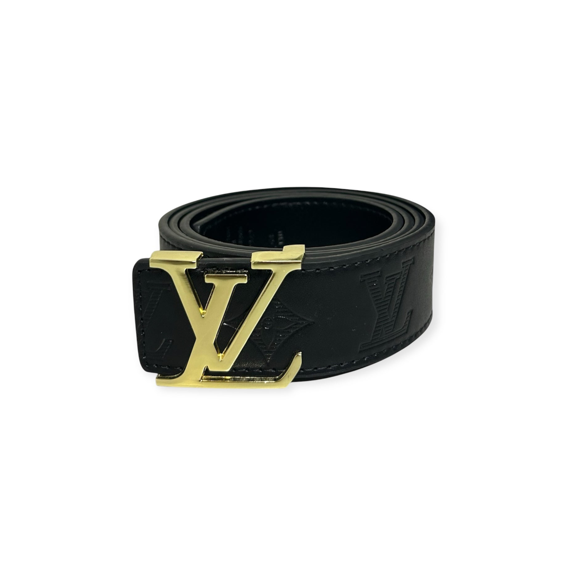 Louis Vuitton Black Belt Gold Buckle "Shadow Monogram"