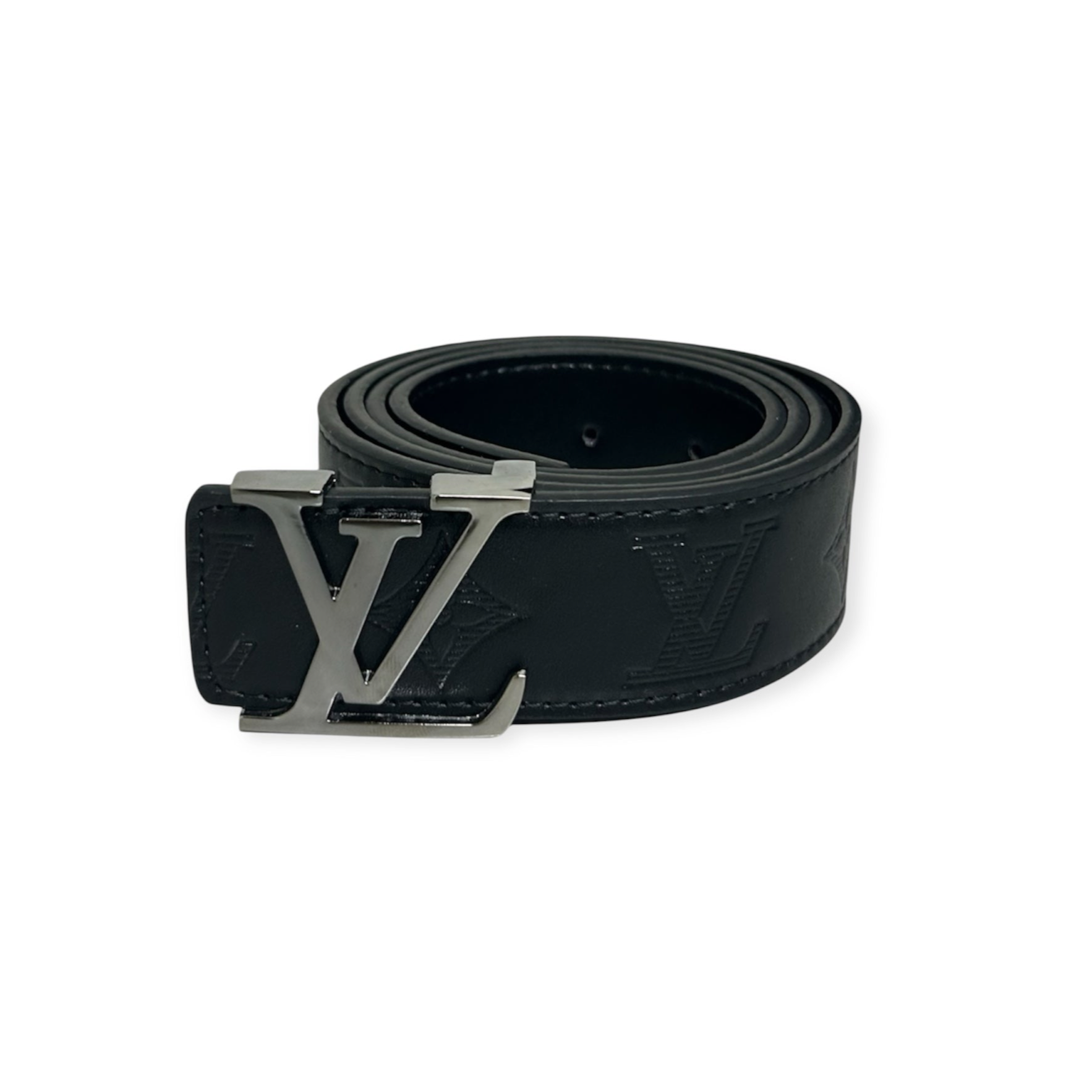 Louis Vuitton Black Belt Silver Buckle "Shadow Monogram"