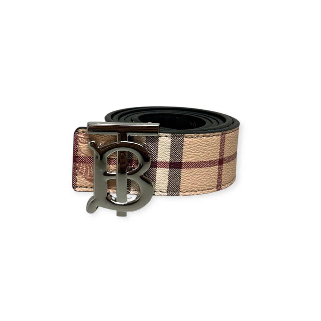 Burberry Beige Belt Silver Buckle "Reversible"