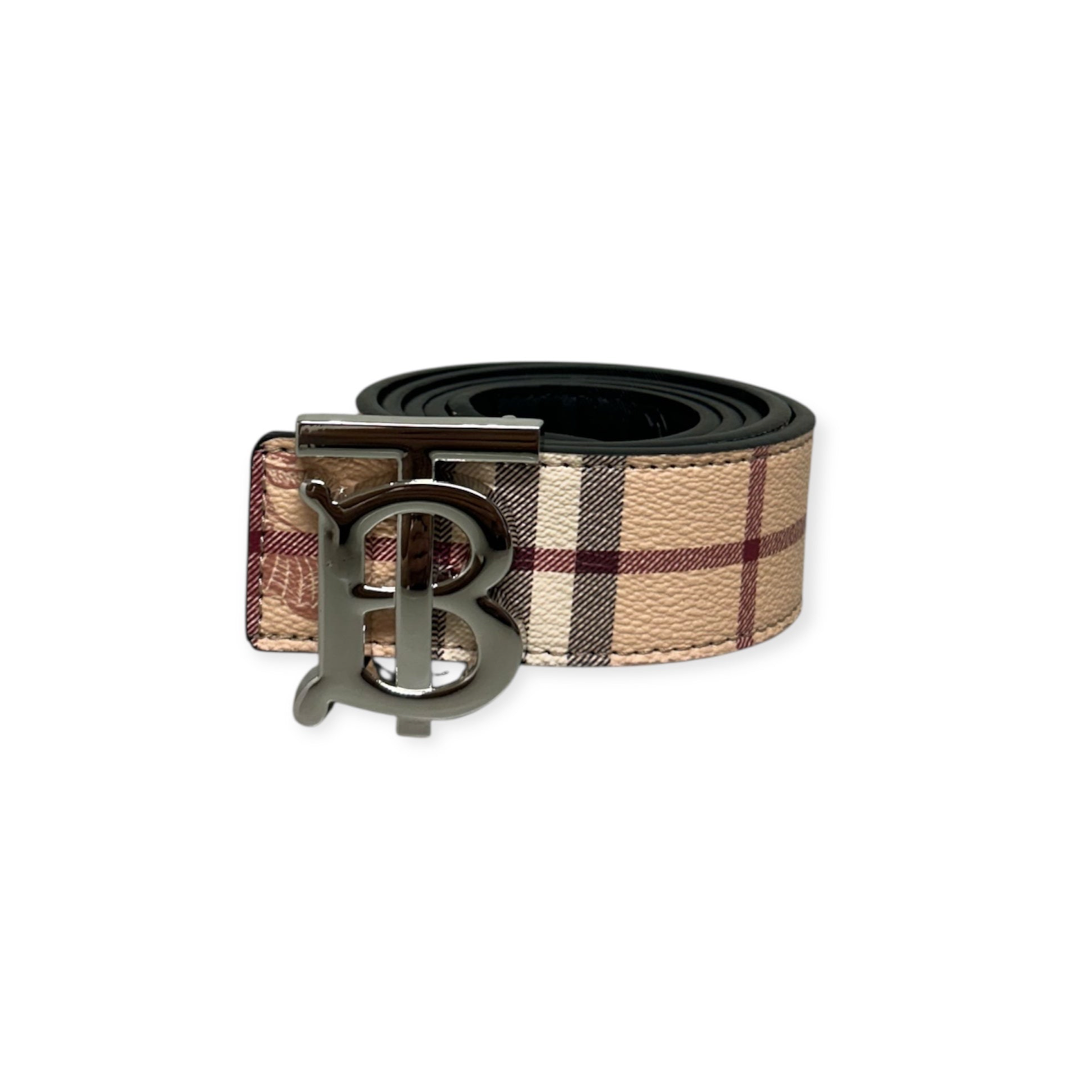 Burberry Beige Belt Silver Buckle "Reversible"
