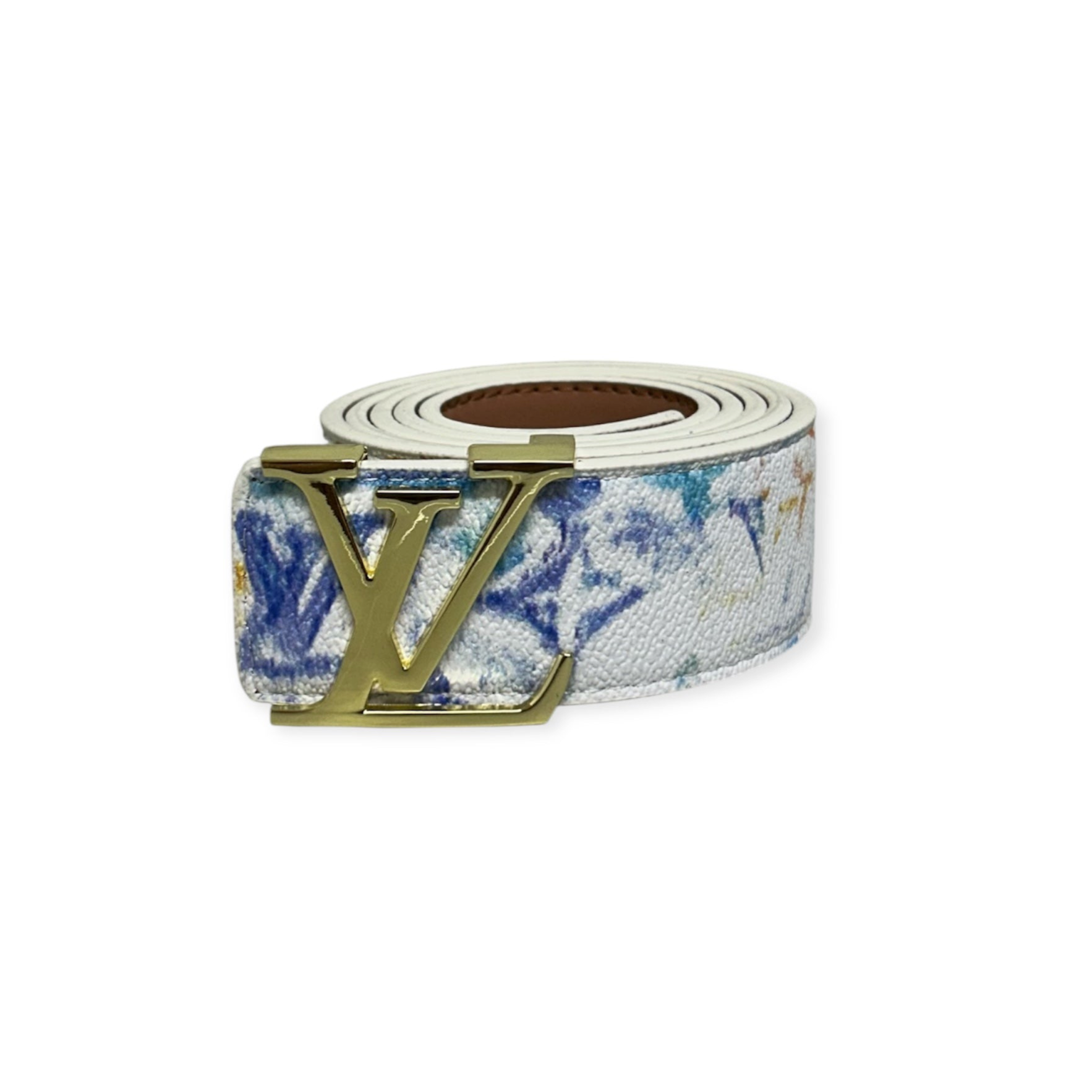 Louis Vuitton White Belt Gold Buckle "Pastel Mix"
