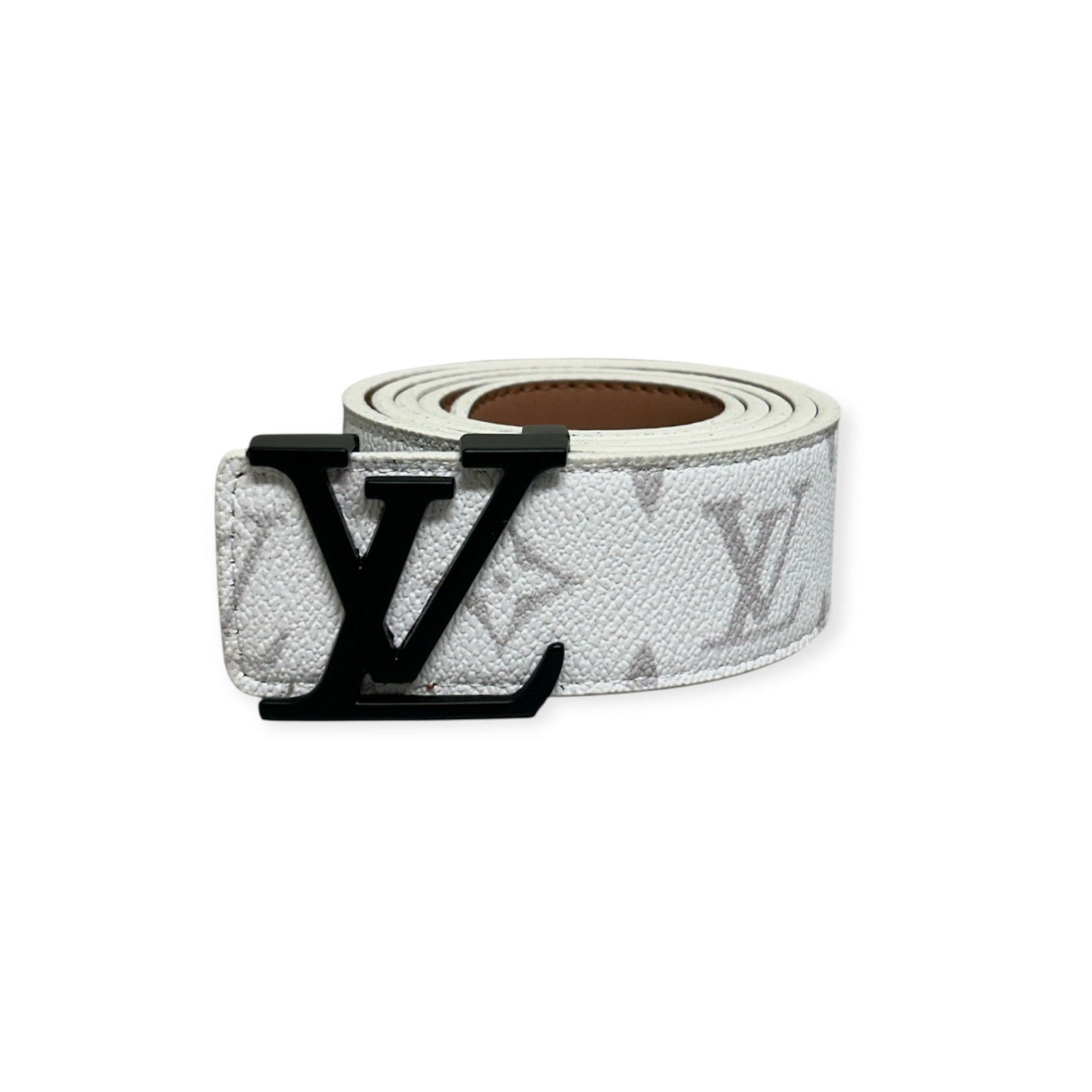 Louis Vuitton White Belt Black Buckle "Initiales"