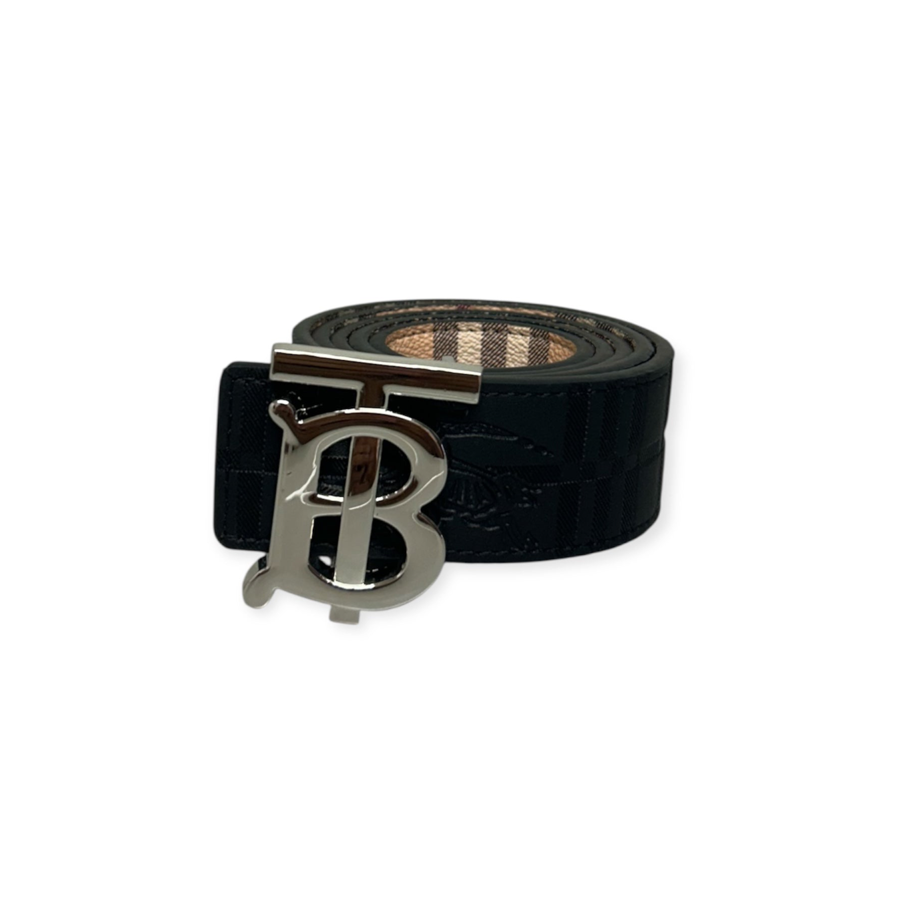 Burberry Beige Belt Silver Buckle "Reversible"