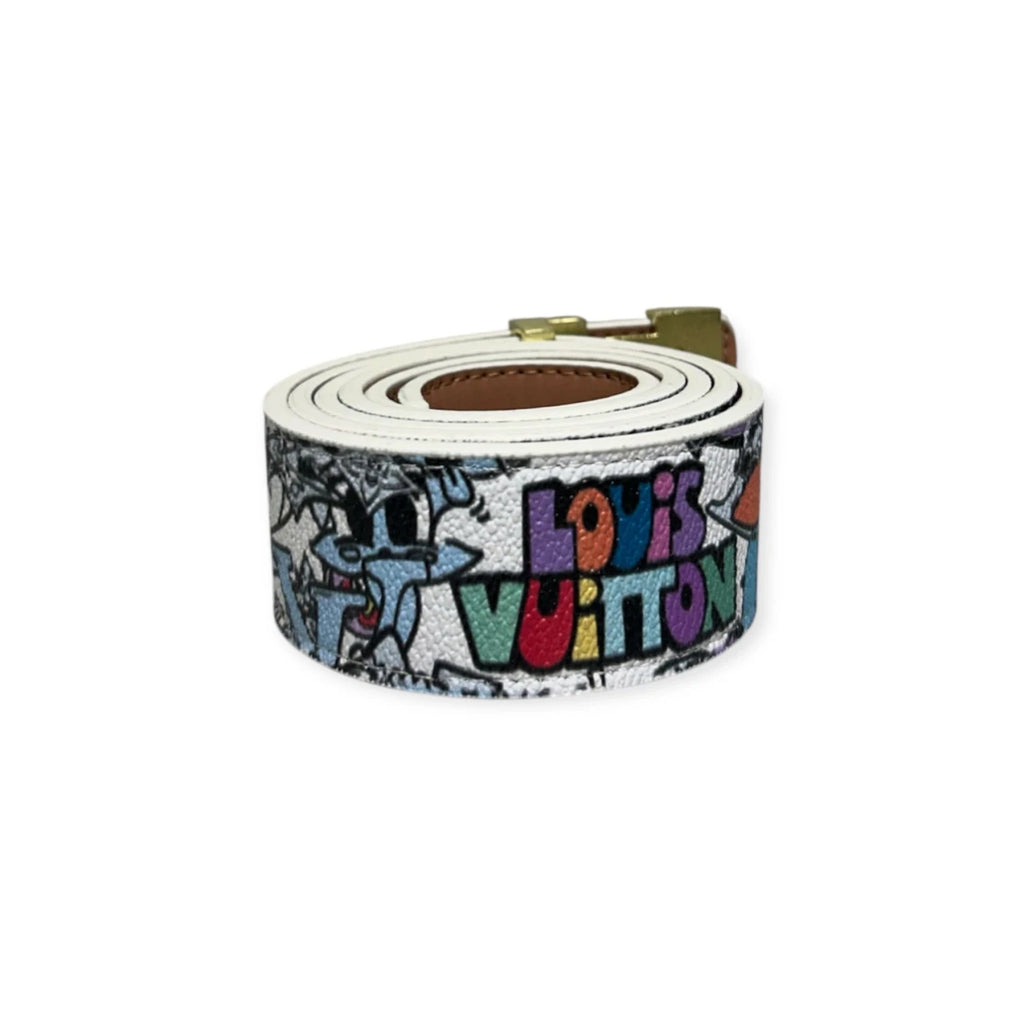 Louis Vuitton White Belt Gold Buckle "Cartoon"