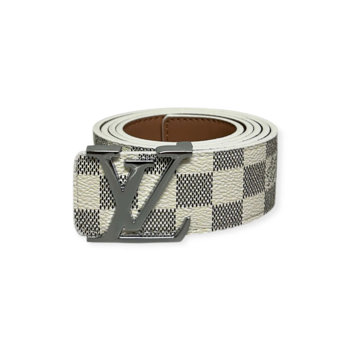 Louis Vuitton White Belt Silver Buckle "Damier"