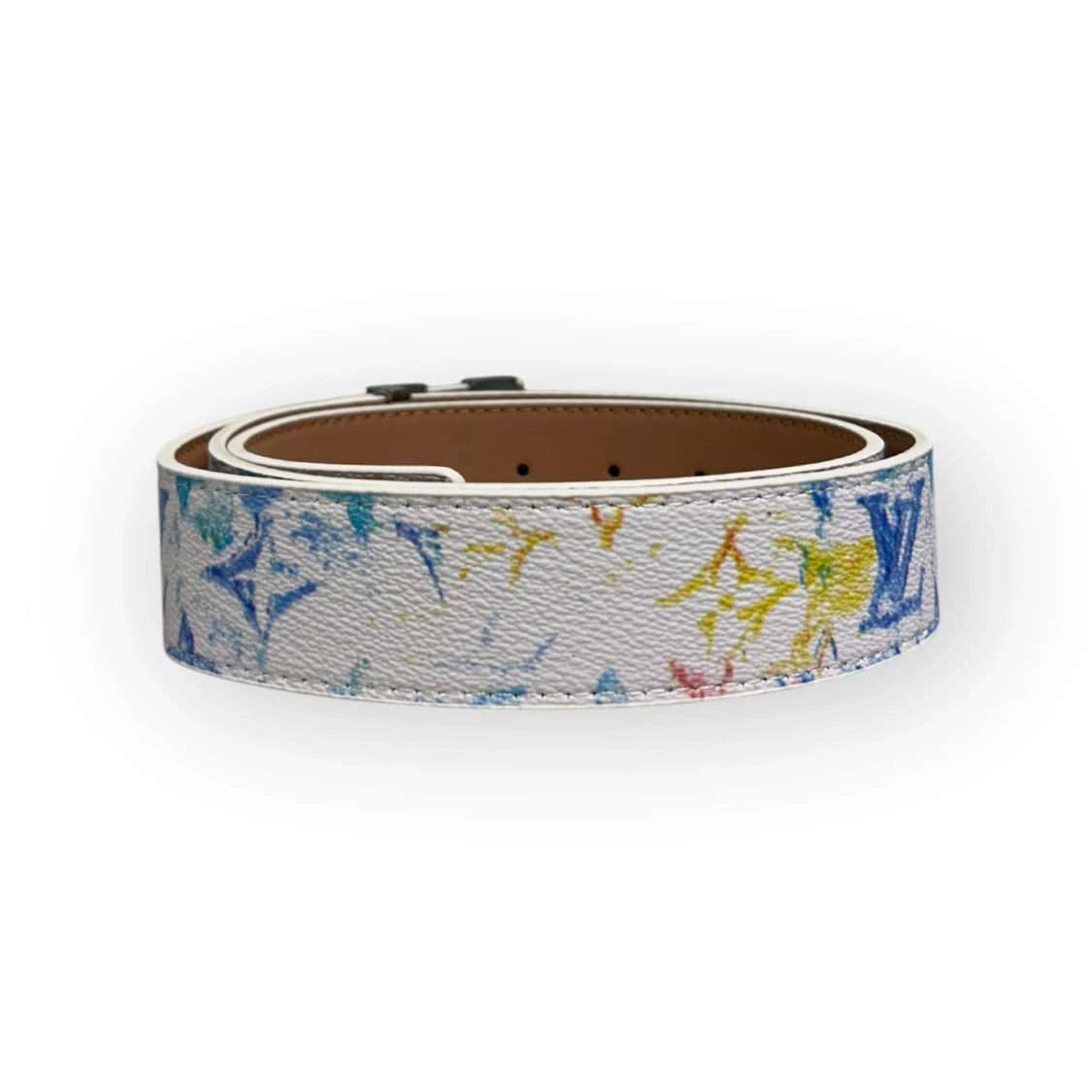Louis Vuitton White Belt Silver Buckle "Pastel Mix"