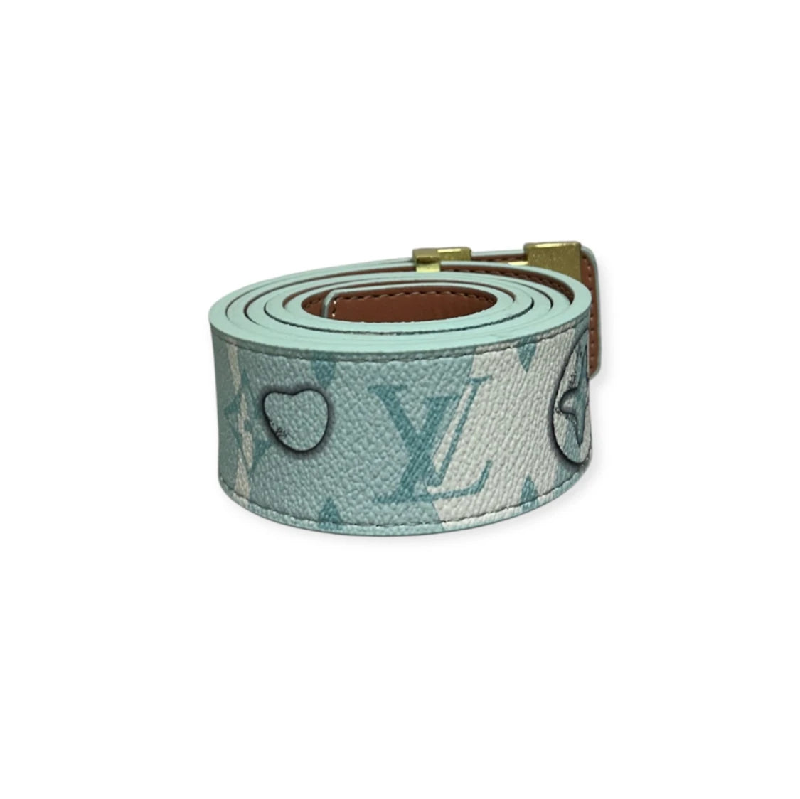 Louis Vuitton Blue Belt Gold Buckle "Aqua"