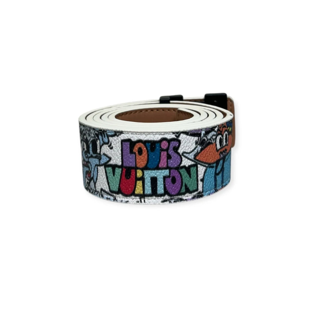 Louis Vuitton White Belt Black Buckle "Cartoon"