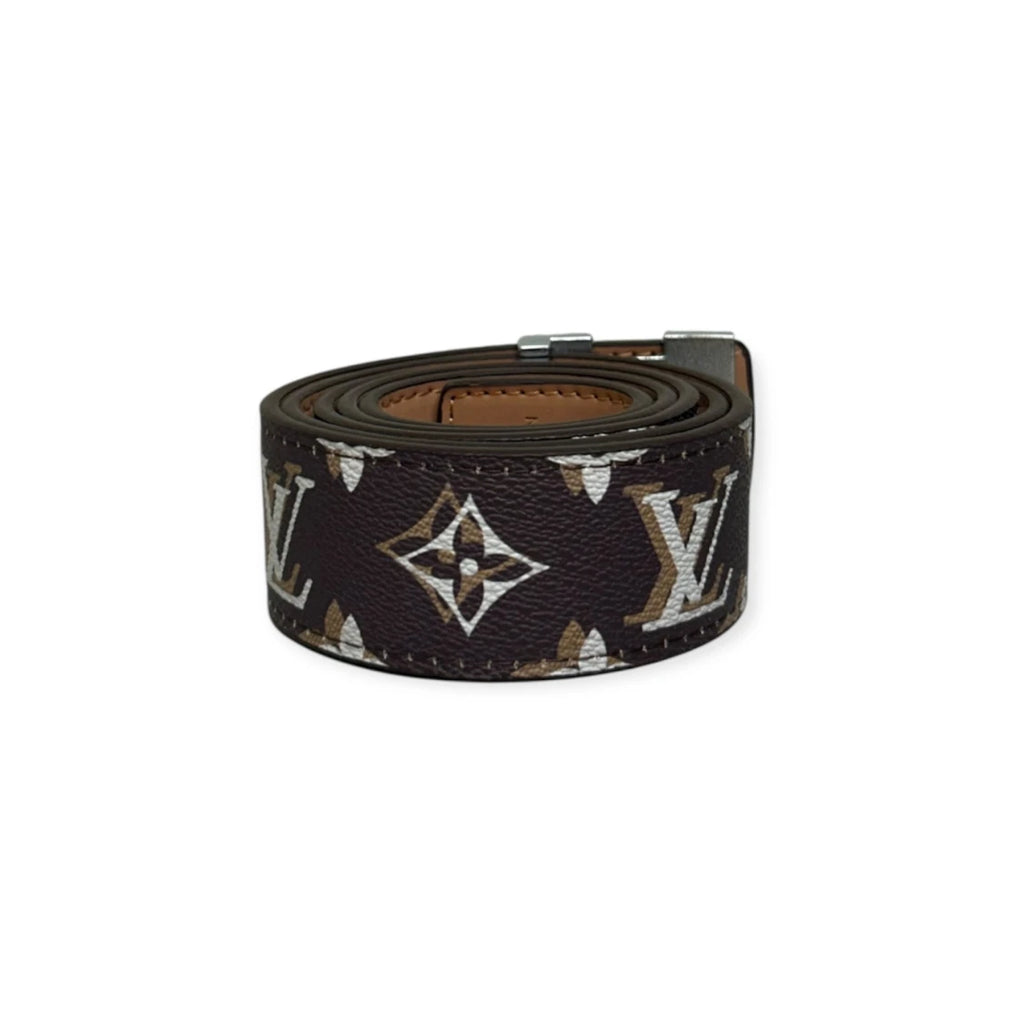 Louis Vuitton Brown Belt Silver Buckle "Monogram"