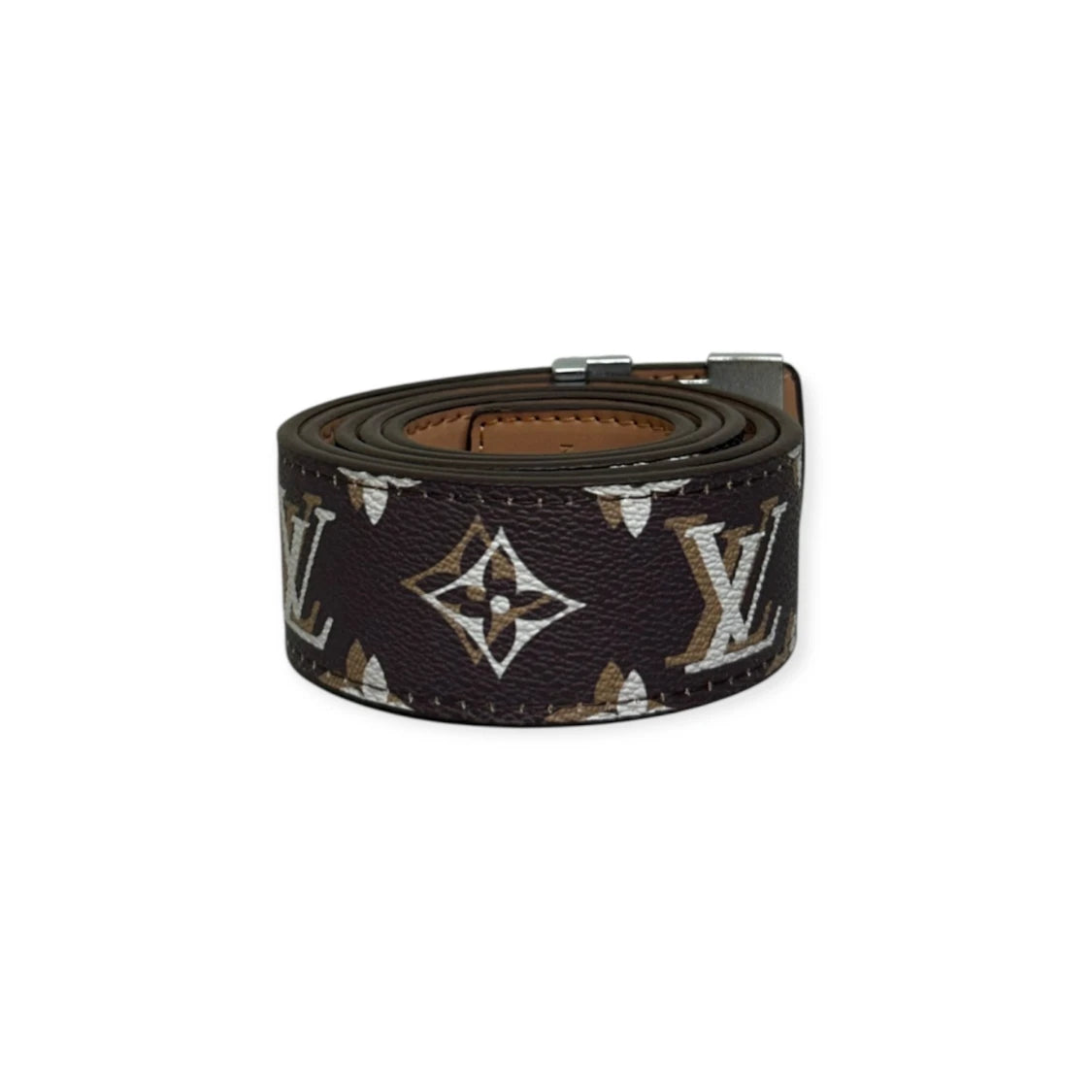 Louis Vuitton Brown Belt Silver Buckle "Monogram"