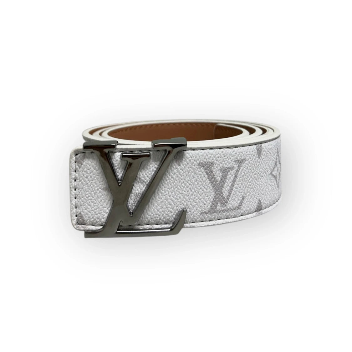 Louis Vuitton White Belt Silver Buckle "Initiales"