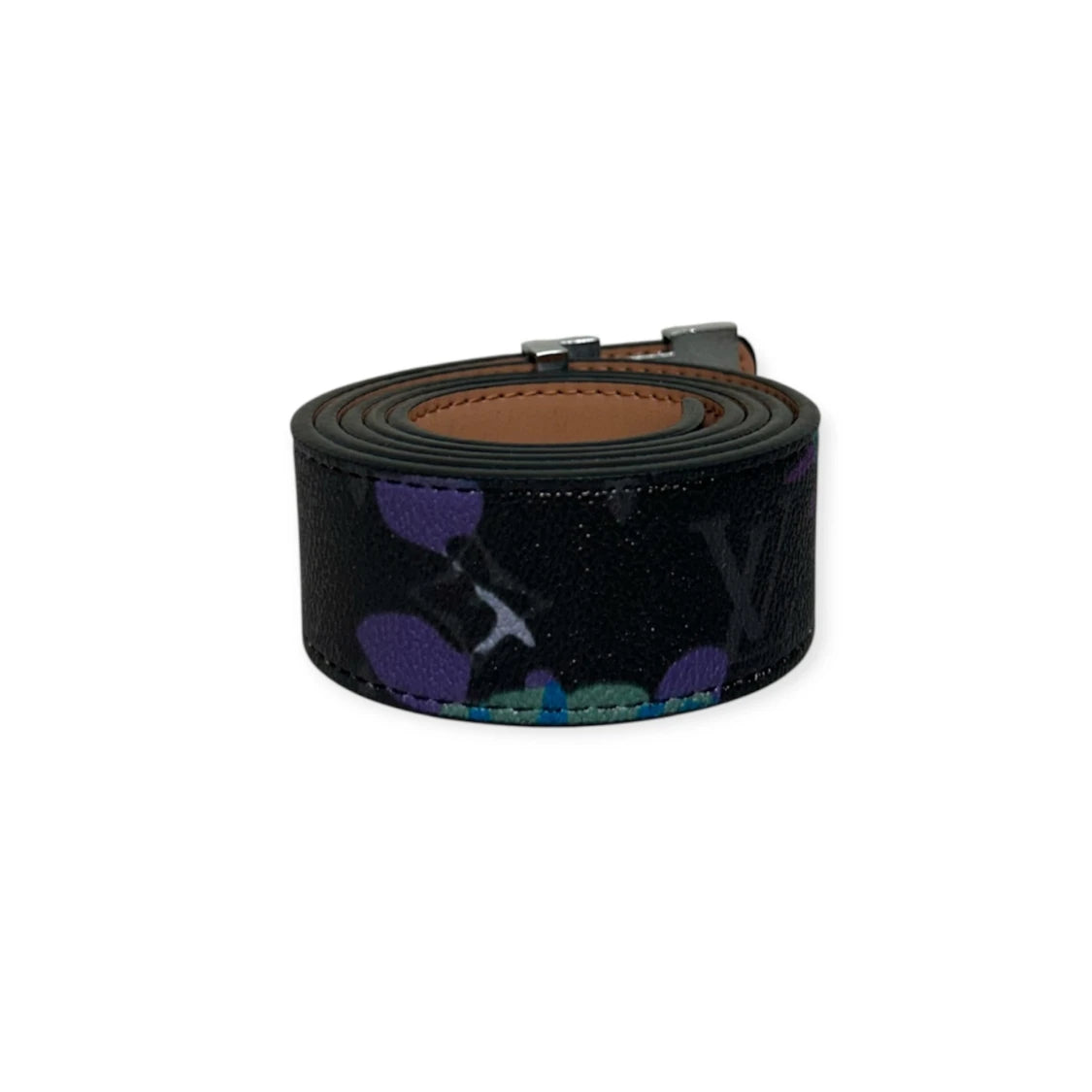 Louis Vuitton Black Belt Silver Buckle "Graffiti"