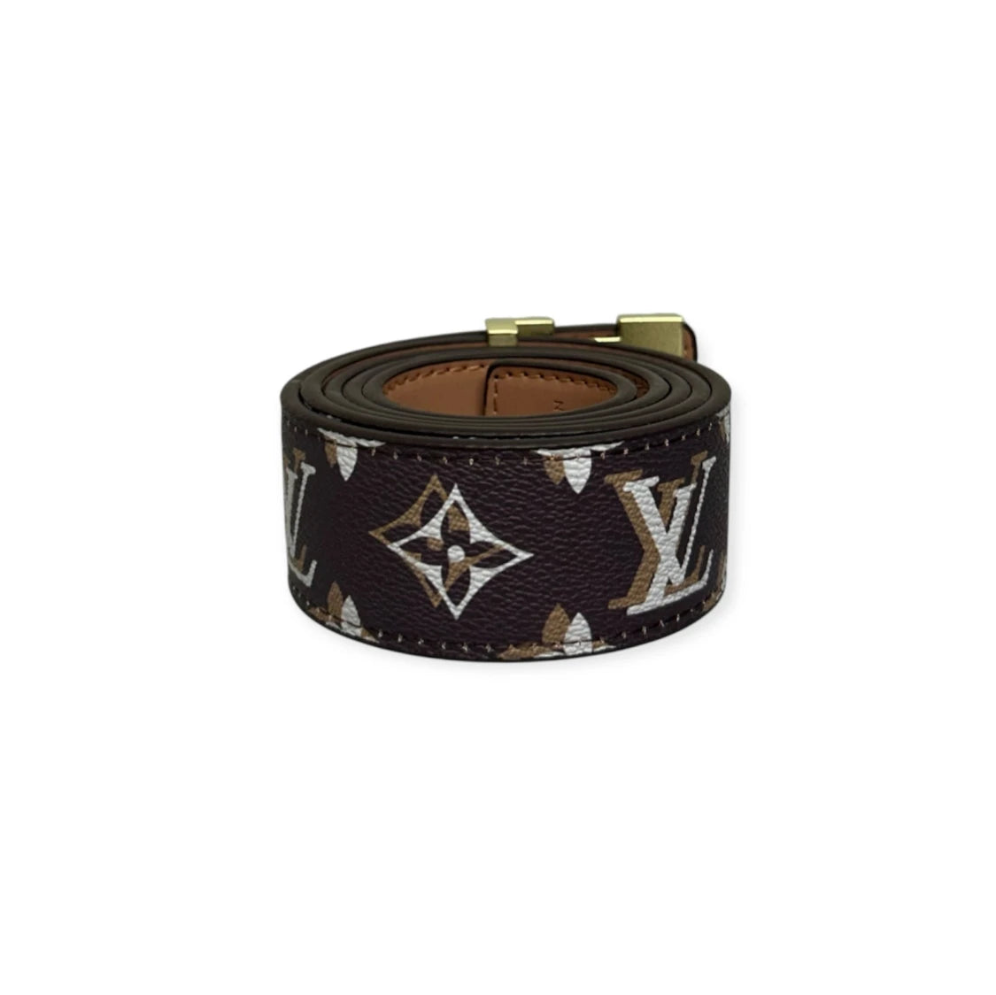 Louis Vuitton Brown Belt Gold Buckle "Monogram"