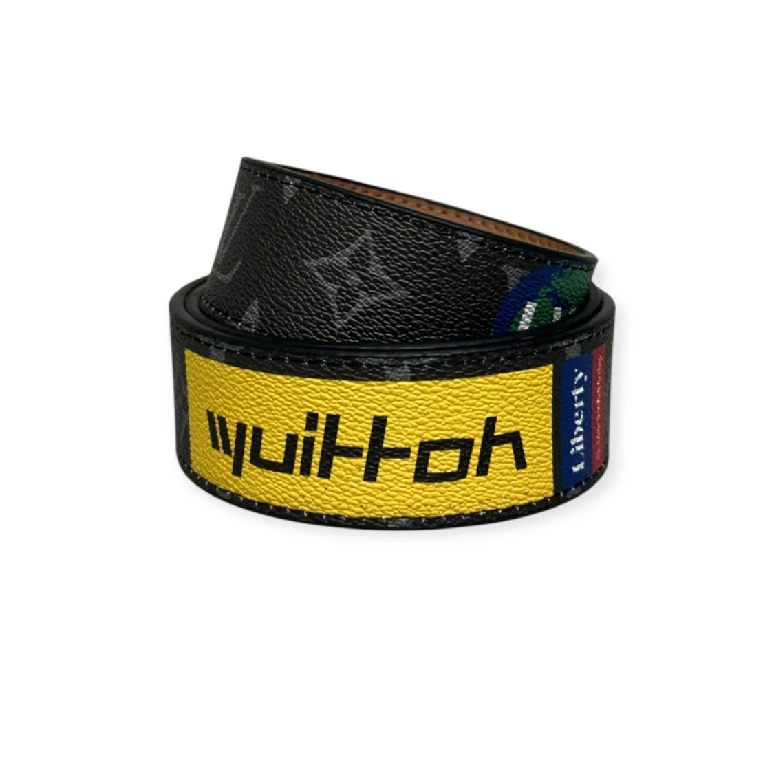 Louis Vuitton Black Belt Gold Buckle "Logo Story"