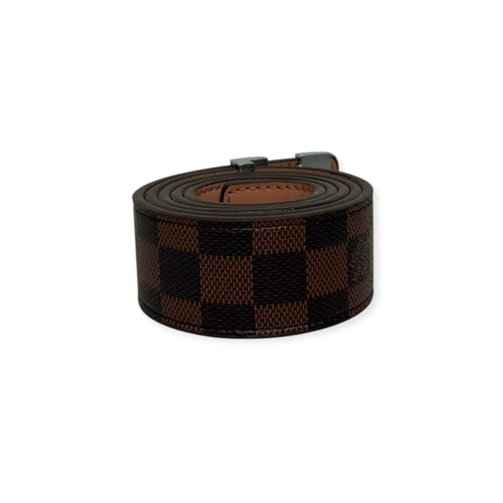 Louis Vuitton Brown Belt Silver Buckle "Damier"