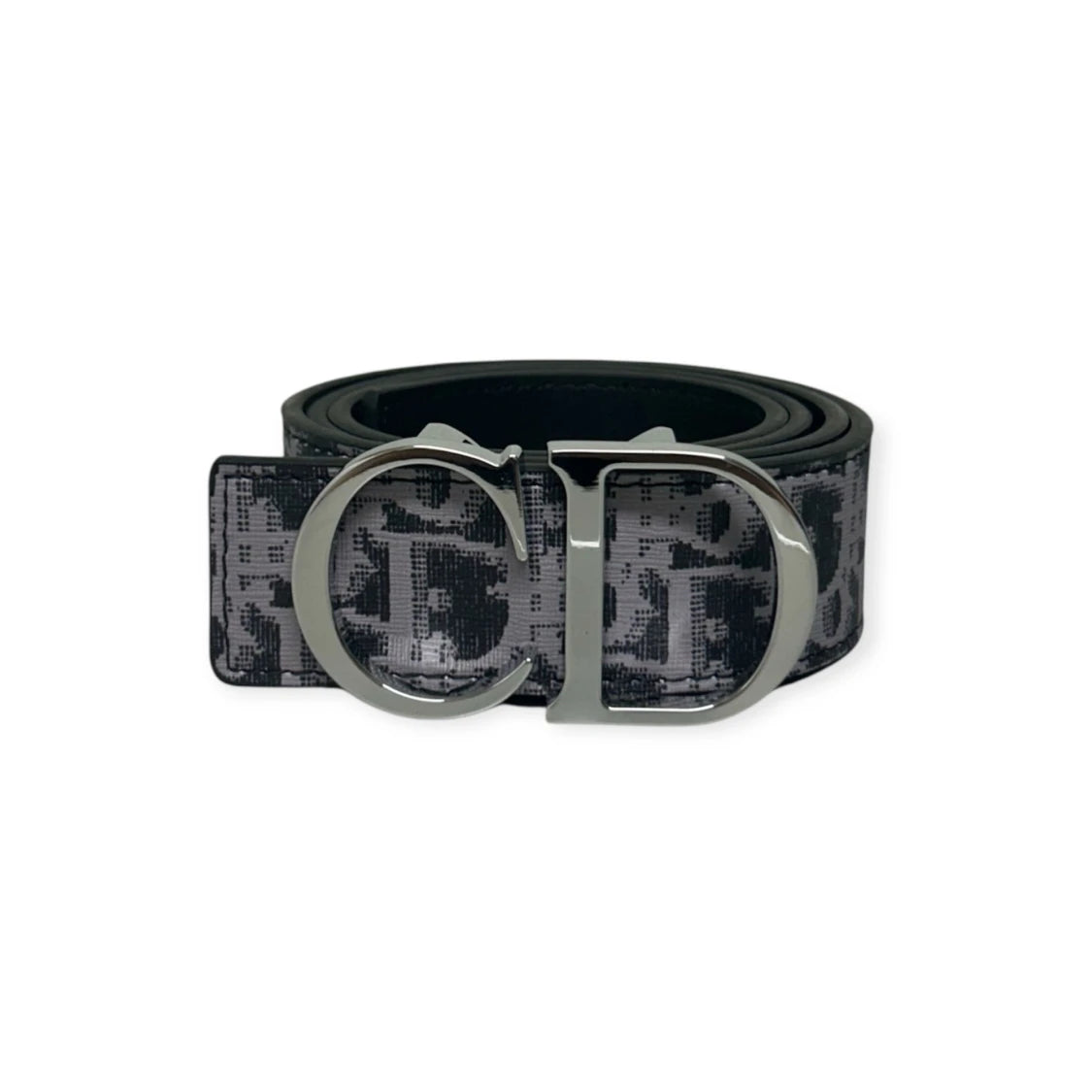 Dior Black Belt Silver Buckle "Monogram"