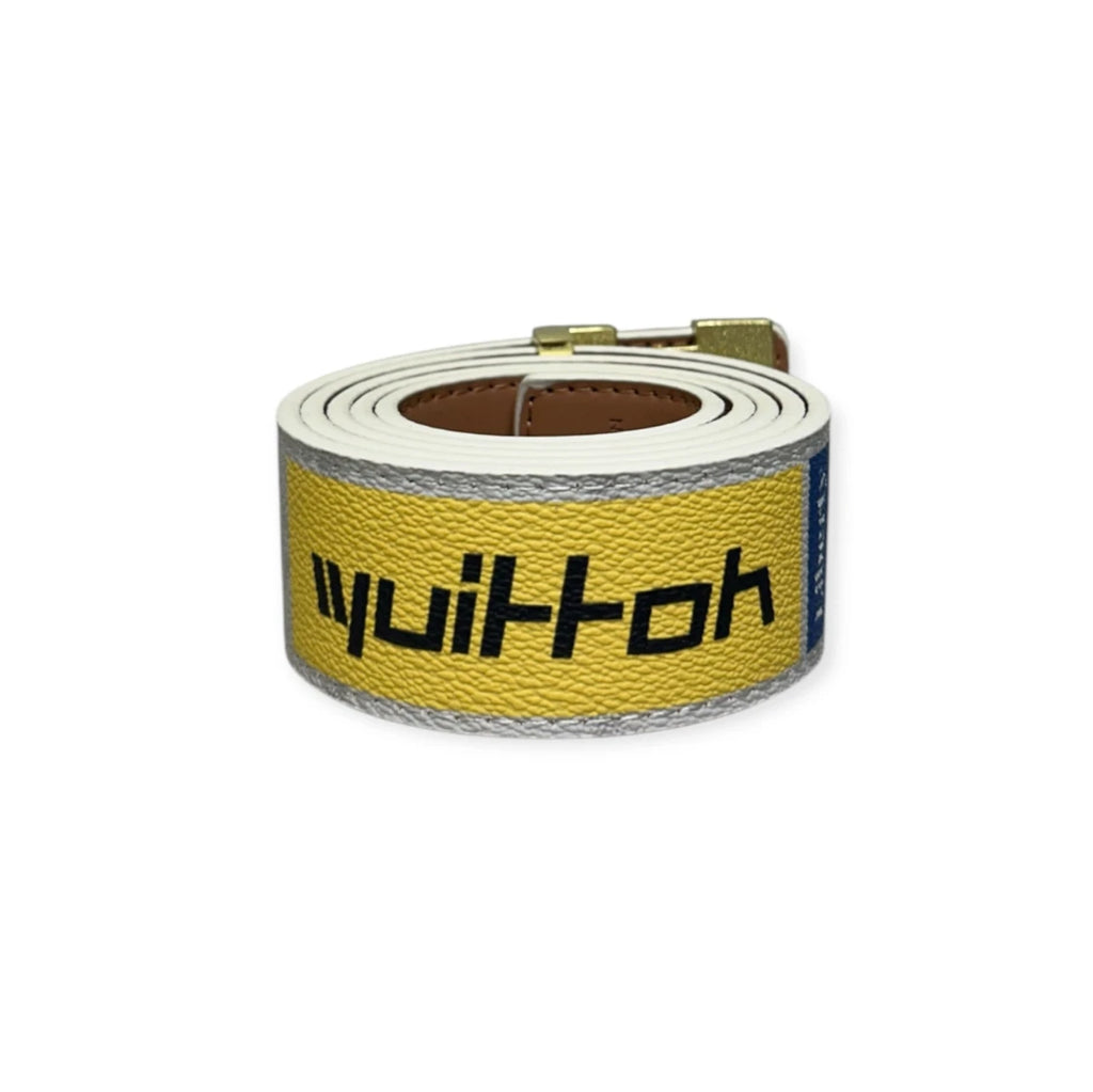 Louis Vuitton White Belt Gold Buckle "Logo Story"
