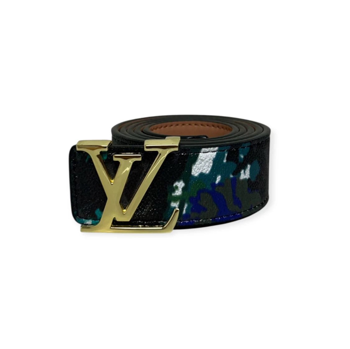 Louis Vuitton Black Belt Gold Buckle "Graffiti"