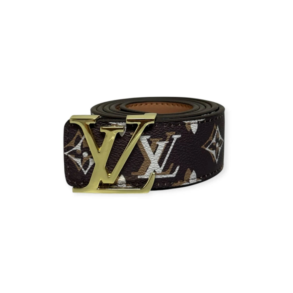 Louis Vuitton Brown Belt Gold Buckle "Monogram"
