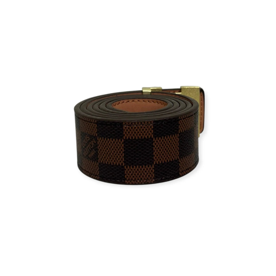 Louis Vuitton Brown Belt Gold Buckle "Damier"