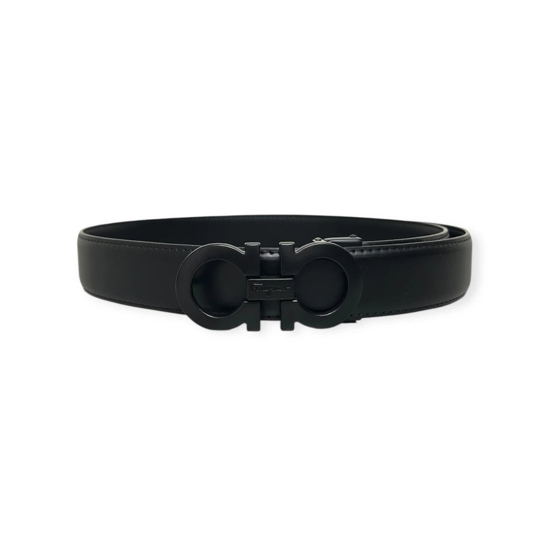 Ferragamo Black Belt Black Buckle "Gancini"