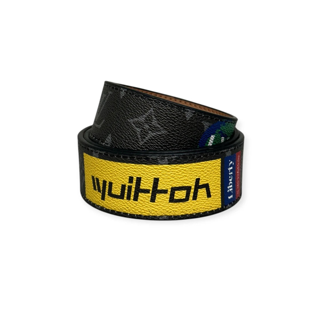 Louis Vuitton Black Belt Silver Buckle "Logo Story"