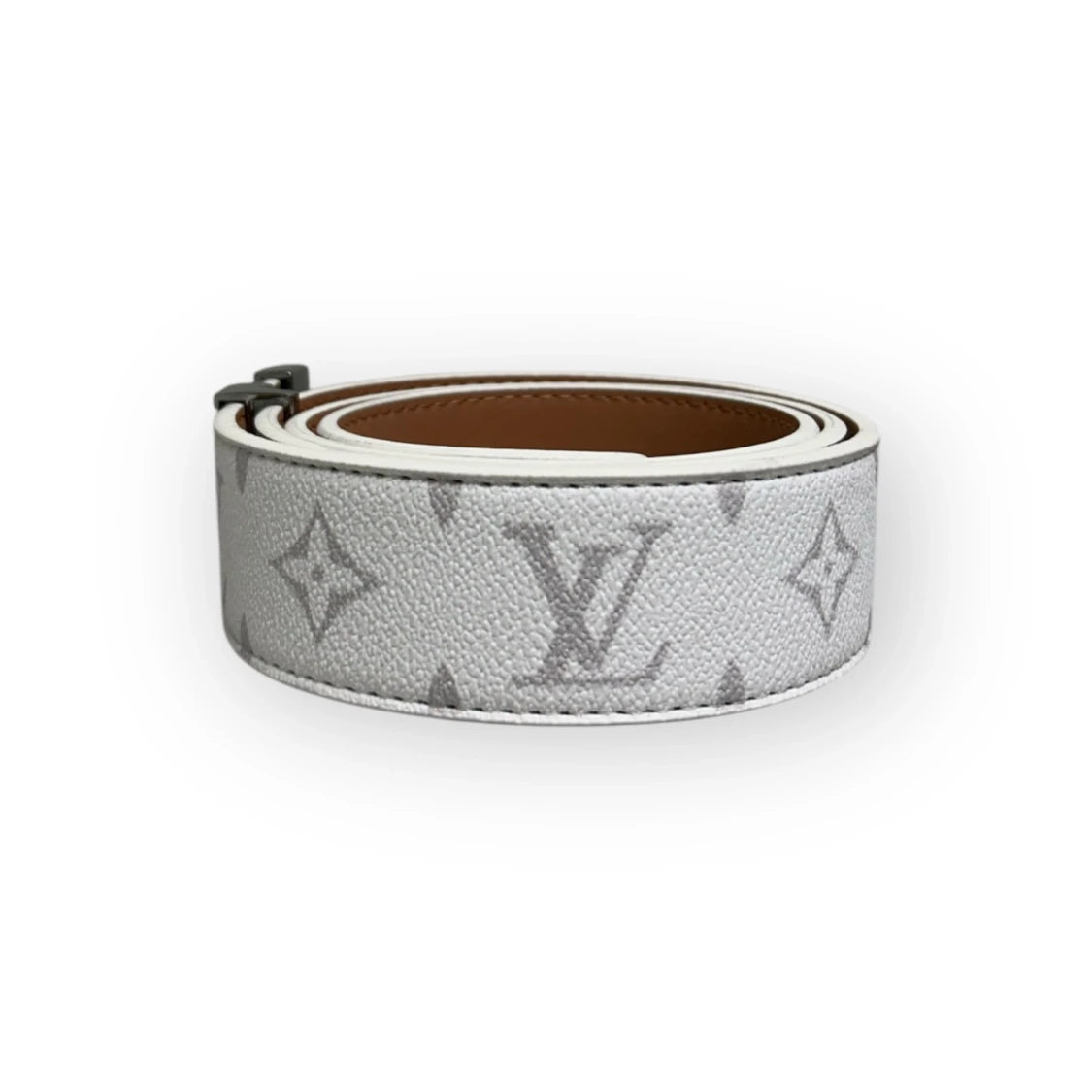 Louis Vuitton White Belt Silver Buckle "Initiales"