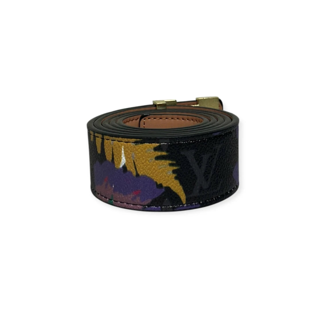 Louis Vuitton Black Belt Gold Buckle "Graffiti"