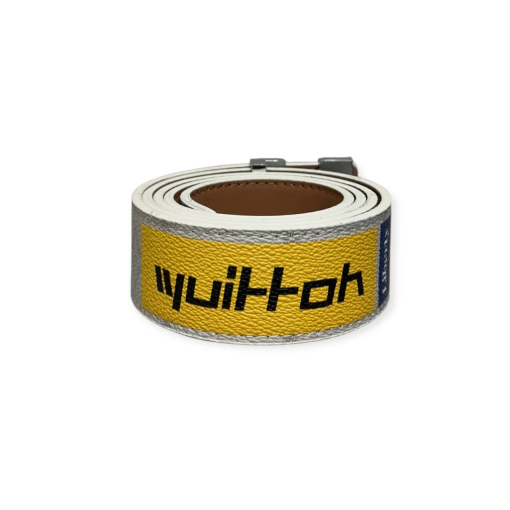 Louis Vuitton White Belt Silver Buckle "Logo Story"