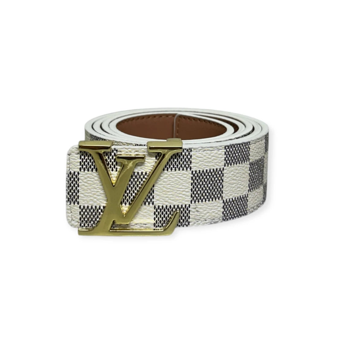 Louis Vuitton White Belt Gold Buckle "Damier"