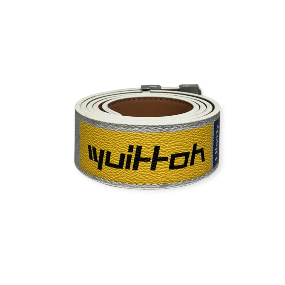 Louis Vuitton White Belt Black Buckle "Logo Story"