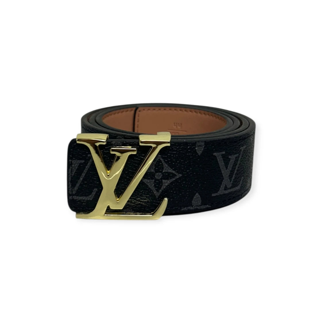 Louis Vuitton Black Belt Gold Buckle "Monogram"