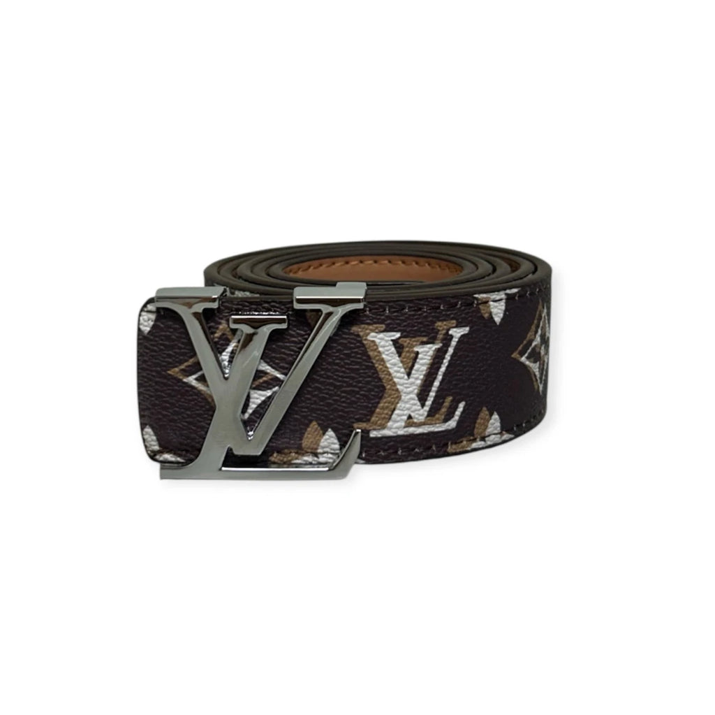 Louis Vuitton Brown Belt Silver Buckle "Monogram"