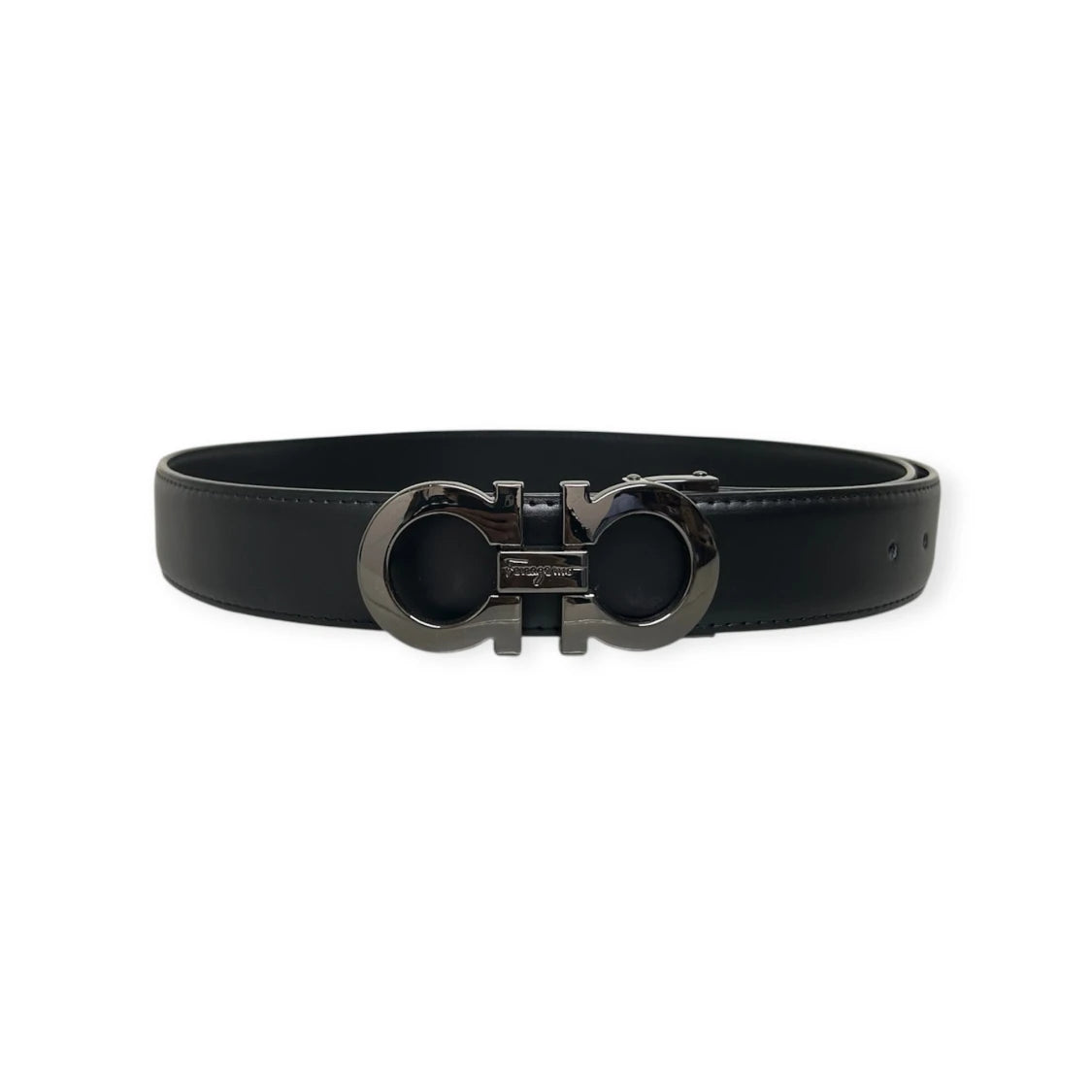 Ferragamo Black Belt Gold Buckle "Gancini"