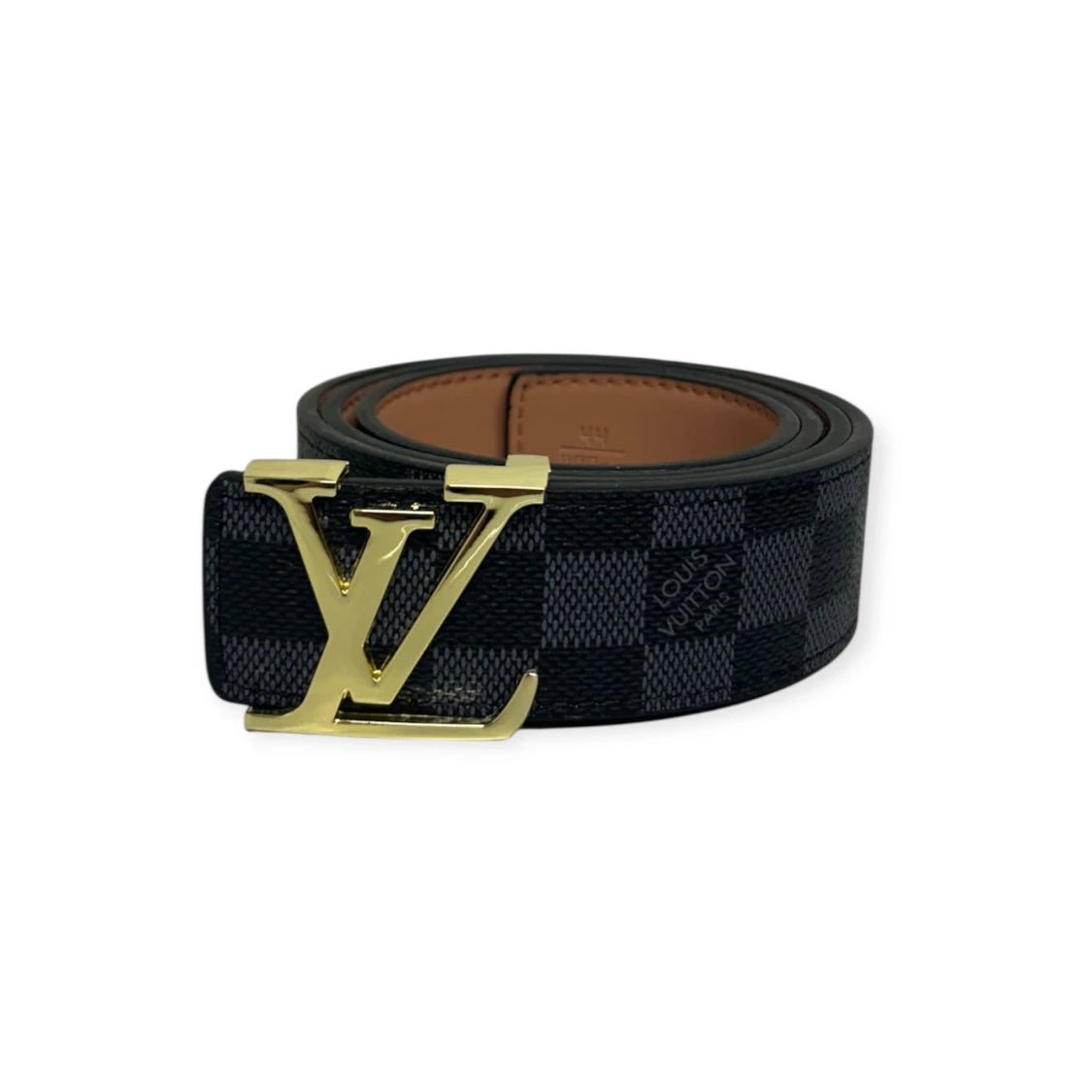 Louis Vuitton Black Belt Gold Buckle "Damier"