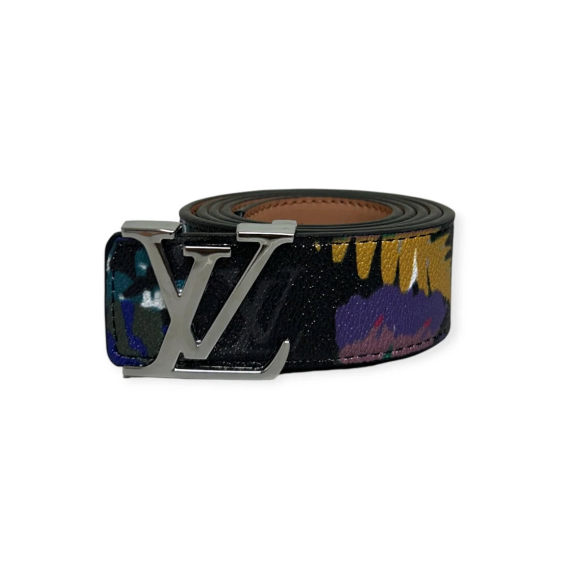 Louis Vuitton Black Belt Silver Buckle "Graffiti"